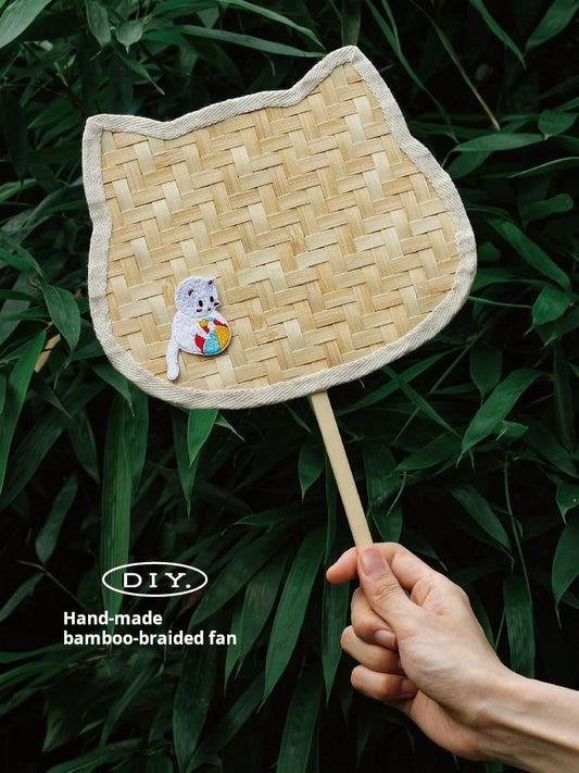 Bamboo woven fan diy handmade material package non-heritage national style kitten bamboo fan community activities unfinished handmade workshop