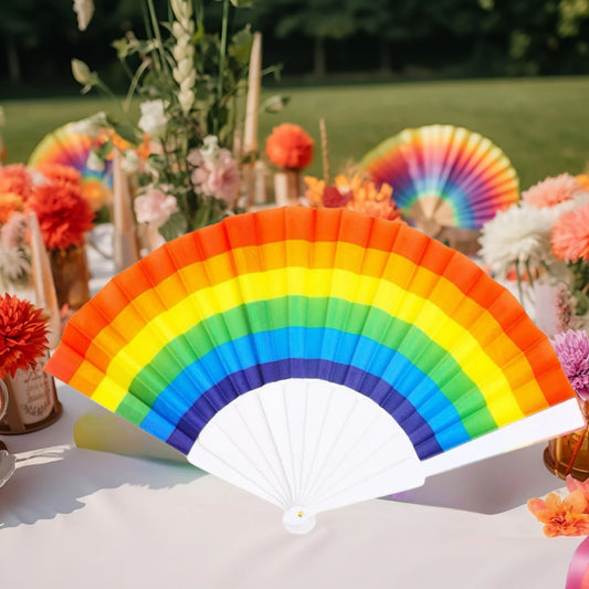 12pcs 7 inch rainbow folding fan fabric craft fan dance props wedding party set decoration cool fan