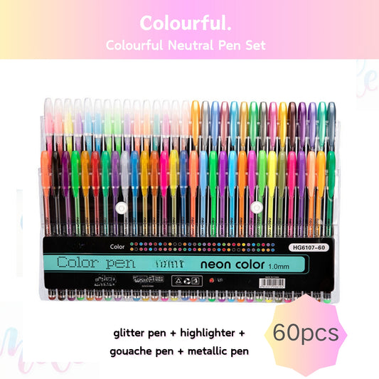 60 pieces/set of glitter pens, watercolor pens, highlighter pens, metal pen set, DIY hand drawn greeting card posters, learning markers, graffiti drawings, highlighter pens