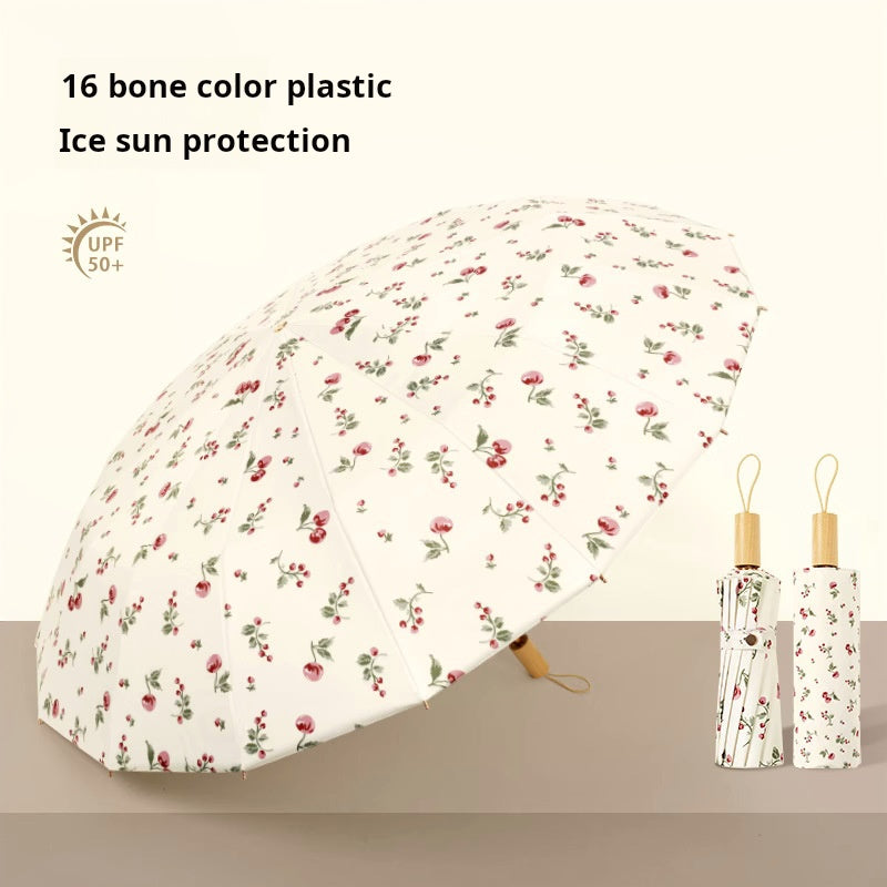 Elegant 16 Bone New Chinese Style Sun Umbrella, UV Protection and Waterproof, Folding for Both Sunny and Rainy Days