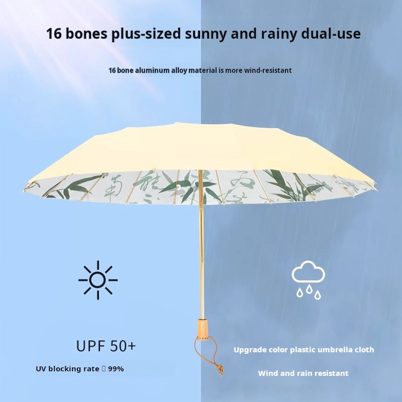 Elegant 16 Bone New Chinese Style Sun Umbrella, UV Protection and Waterproof, Folding for Both Sunny and Rainy Days