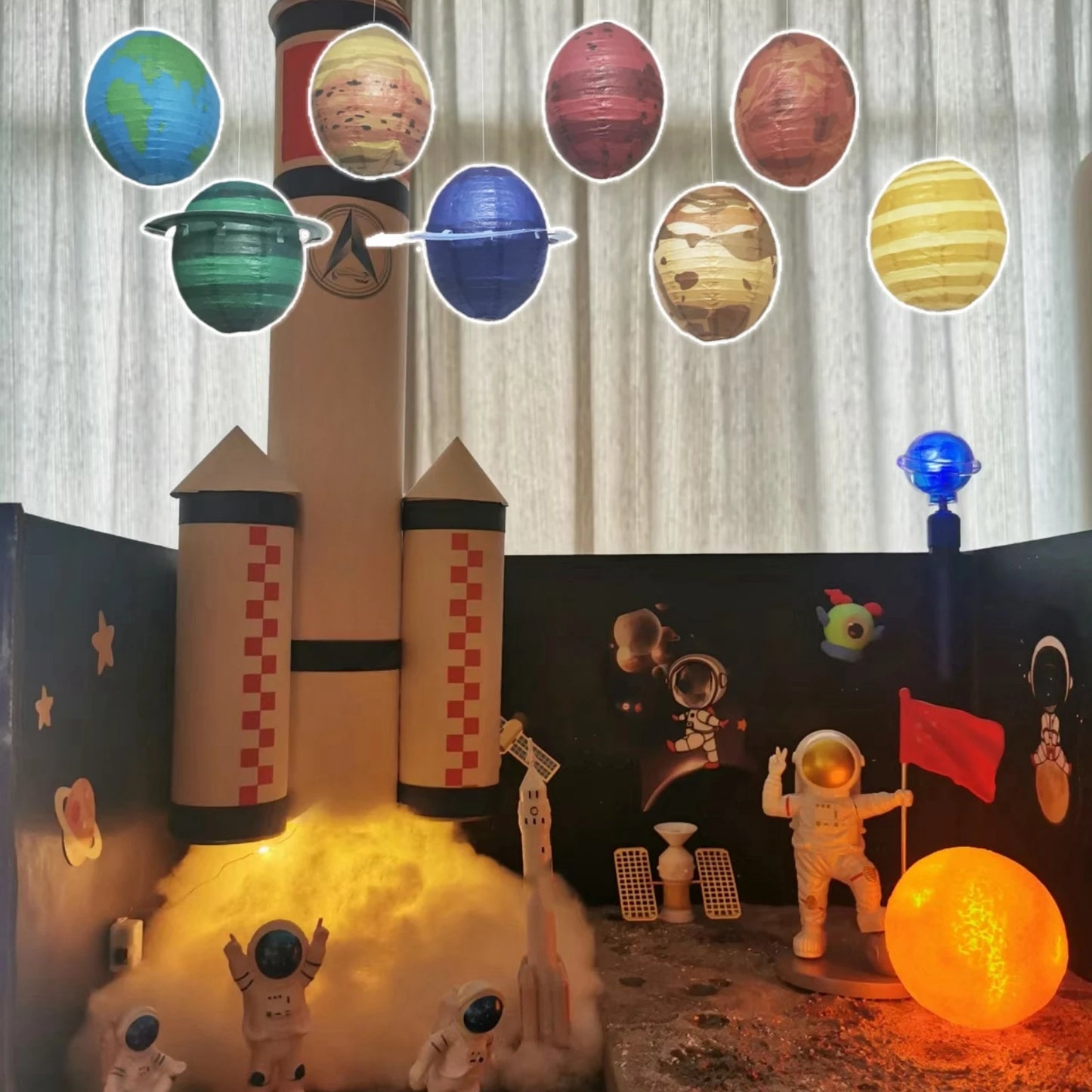 8pcs/set 25cm Planet Planets Outer Space Theme Paper Lanterns Foldable Planet Hanging Decoration Background Garden Birthday Holi