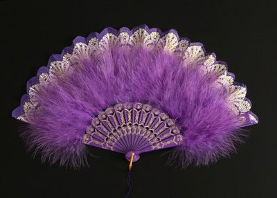 New Classical Folding Fan with Feathers - Ideal for Cosplay, Fashion Show, and Photo Shoots