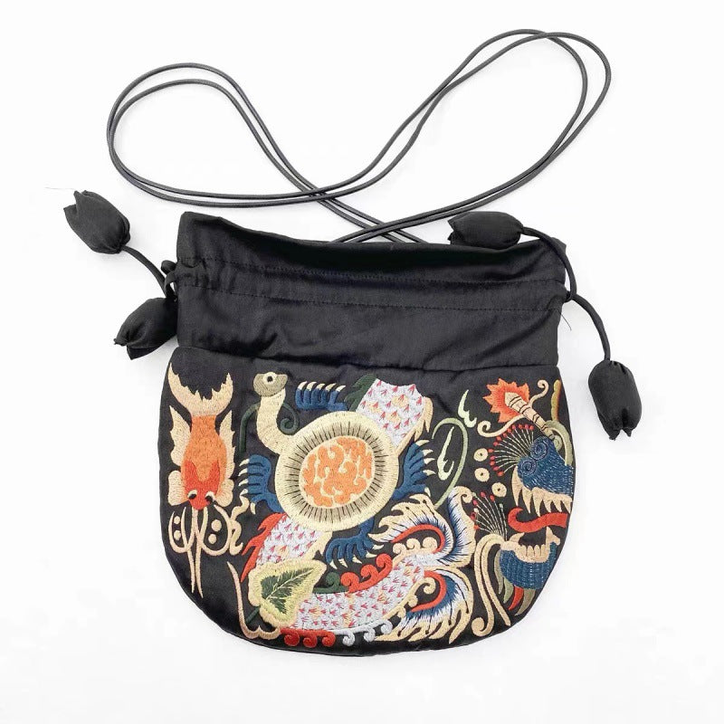 Vintage Ethnic Style Miao Embroidery Double-sided Embroidery Silk Bag Shoulder Bag