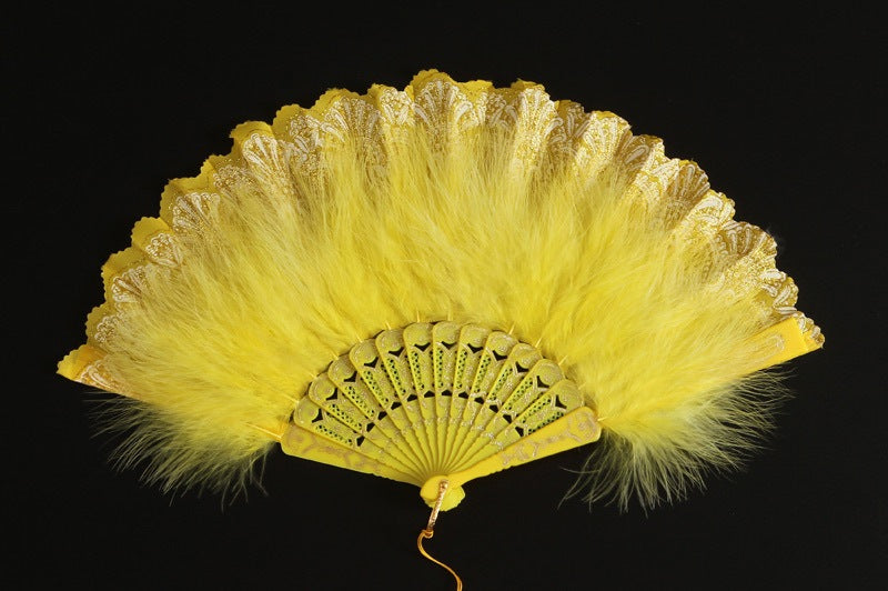 New Classical Folding Fan with Feathers - Ideal for Cosplay, Fashion Show, and Photo Shoots