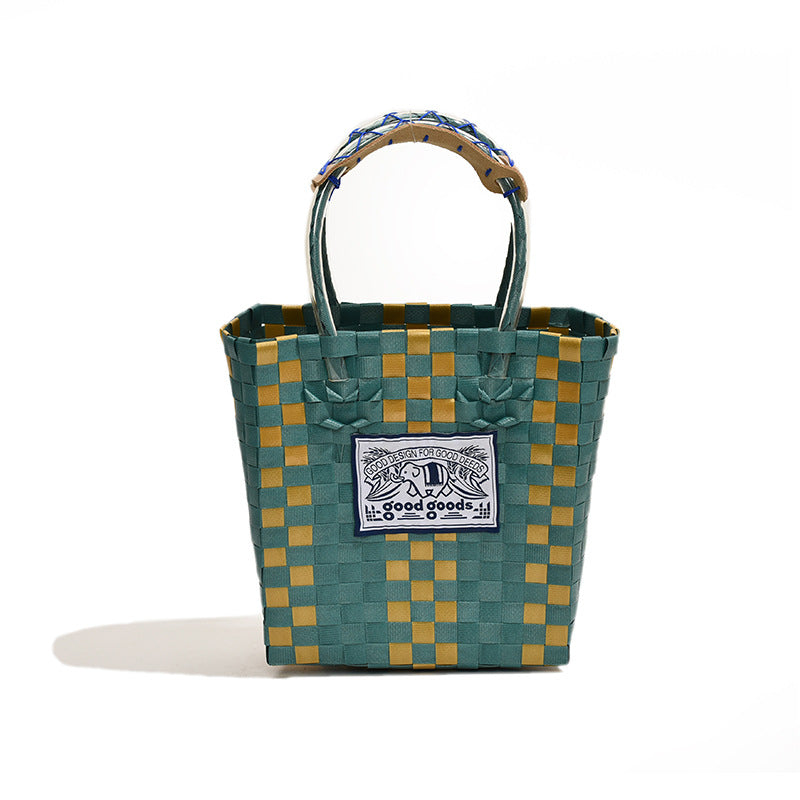 Colorful Hand-Woven Market Basket Tote Bag for Shopping and Beach Vacation