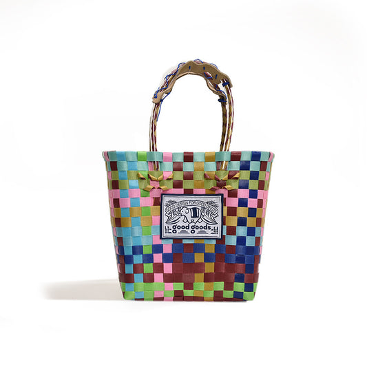 Colorful Hand-Woven Market Basket Tote Bag for Shopping and Beach Vacation