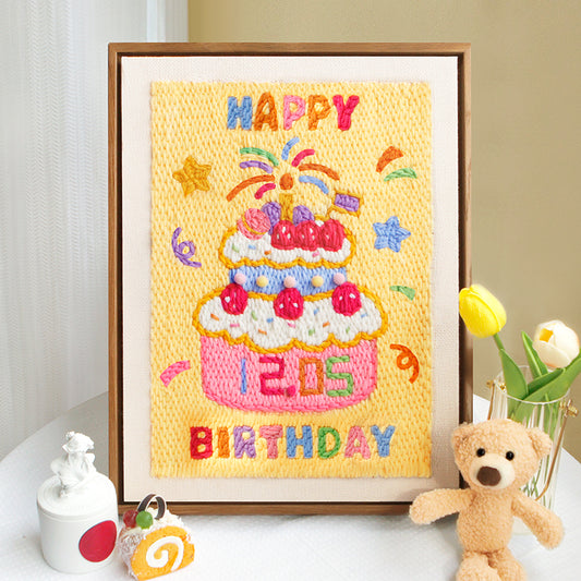 Happy birthday poke embroidery diy handmade material packages for friends cake picture frame painting heartfelt gifts simple homemade